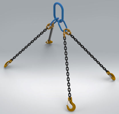 Chain Grade 100 Steel Slings with latching Hooks- 4 leg Chain size 9/32 inch