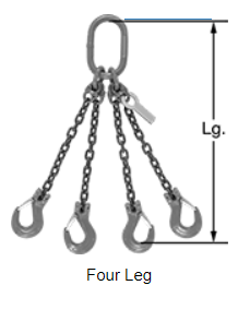 Chain Slings with latching Hooks- 4 leg Chain size 5/8 inch
